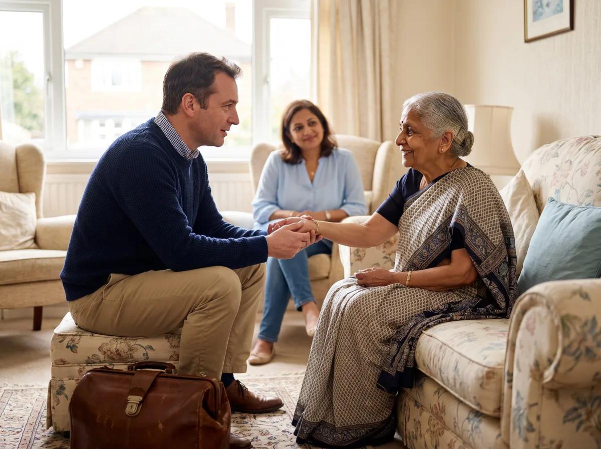 A GP visiting an elderly patient at home