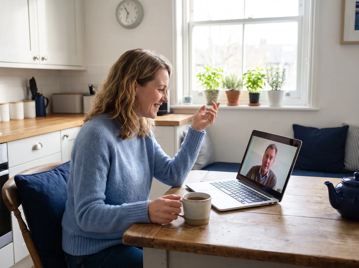 A patient speaking to a GP on a video call at home